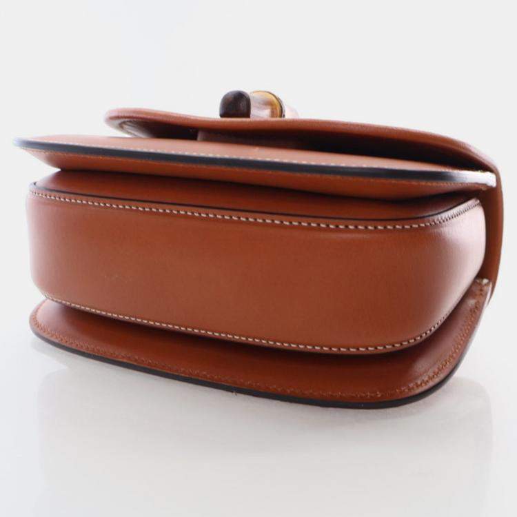 Pre Owned Gucci Bamboo 1947 Mini Brown Calfskin Leather Waist Bag