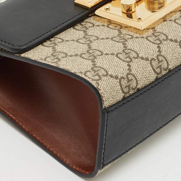 Pre Owned Gucci Beige/Black GG Supreme Canvas and Leather Small Padlock Shoulder Bag