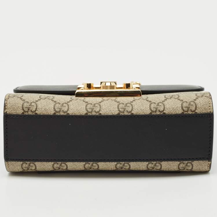 Pre Owned Gucci Beige/Black GG Supreme Canvas and Leather Small Padlock Shoulder Bag