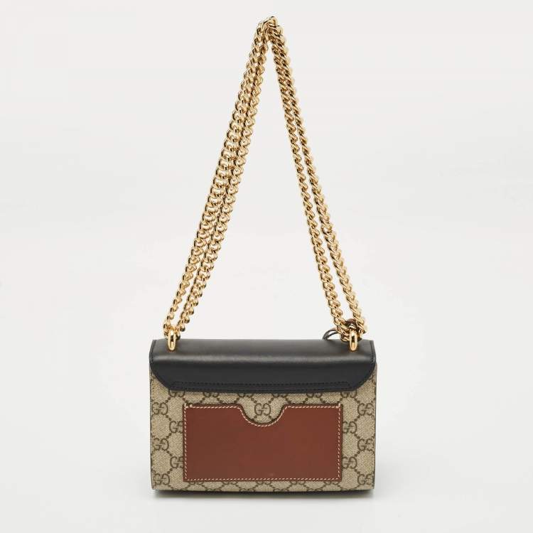 Pre Owned Gucci Beige/Black GG Supreme Canvas and Leather Small Padlock Shoulder Bag