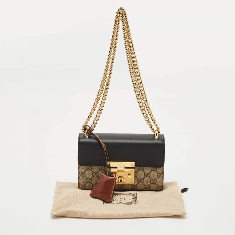Pre Owned Gucci Beige/Black GG Supreme Canvas and Leather Small Padlock Shoulder Bag