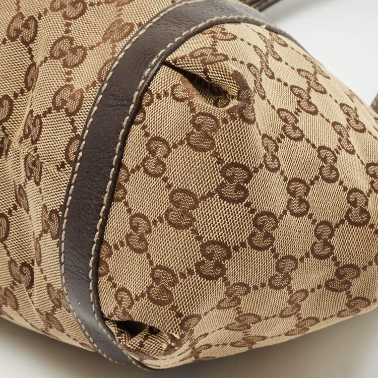 Pre Owned Gucci Beige/Dark Brown GG Canvas and Leather New Ladies Web Tote