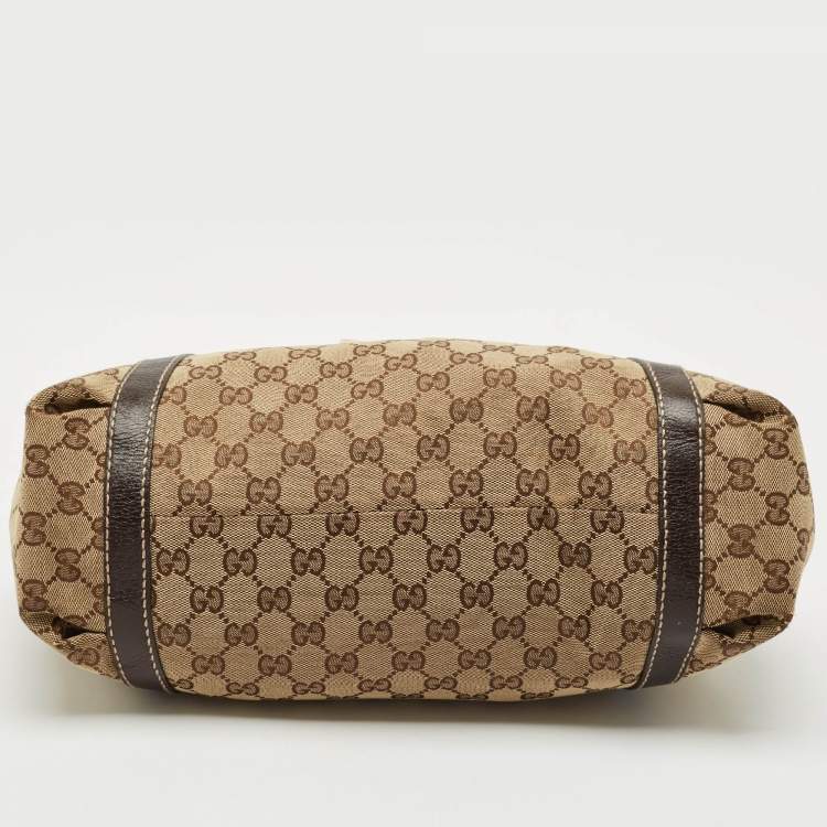 Pre Owned Gucci Beige/Dark Brown GG Canvas and Leather New Ladies Web Tote