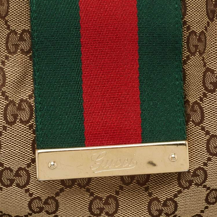 Pre Owned Gucci Beige/Dark Brown GG Canvas and Leather New Ladies Web Tote