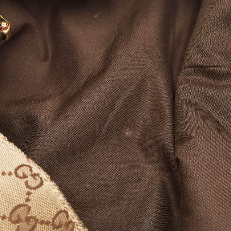 Pre Owned Gucci Beige/Dark Brown GG Canvas and Leather New Ladies Web Tote