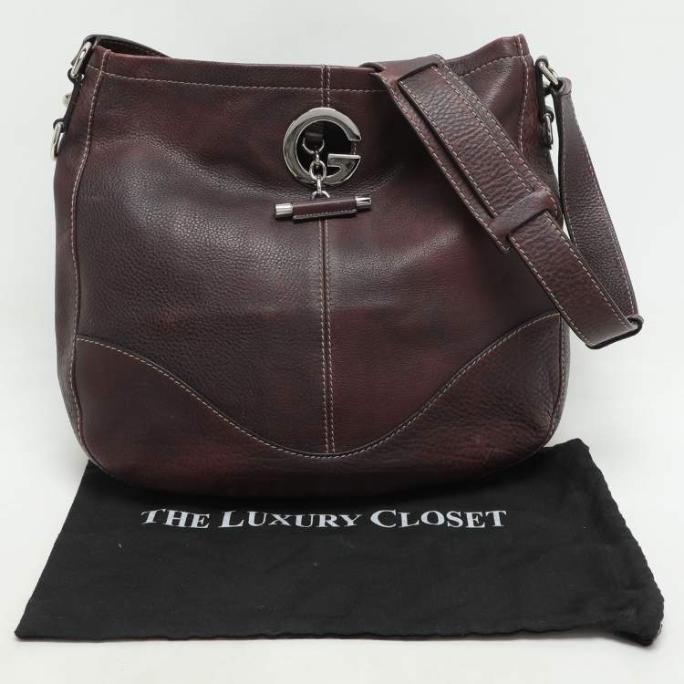 Pre Owned Gucci Dark Burgundy Leather Charlotte Crossbody Bag