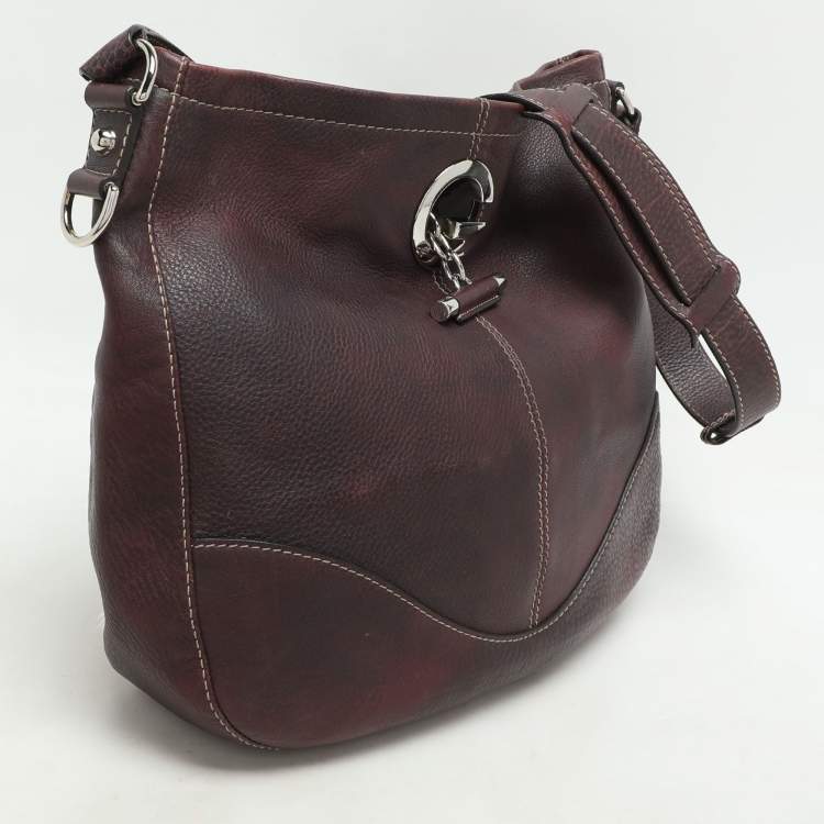 Pre Owned Gucci Dark Burgundy Leather Charlotte Crossbody Bag