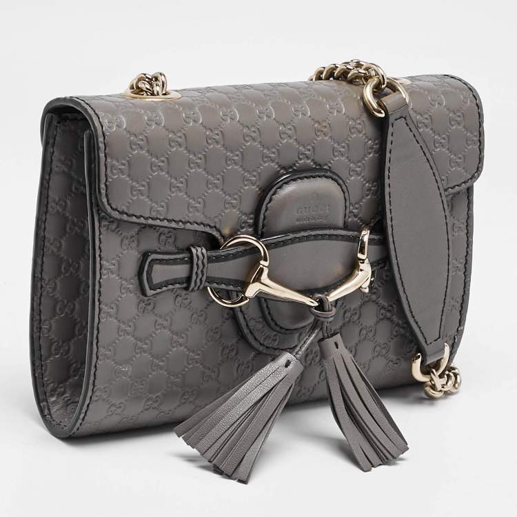 Pre Owned Gucci Grey Microguccissima Leather Mini Emily Chain Crossbody Bag