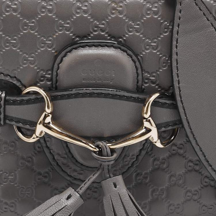 Pre Owned Gucci Grey Microguccissima Leather Mini Emily Chain Crossbody Bag