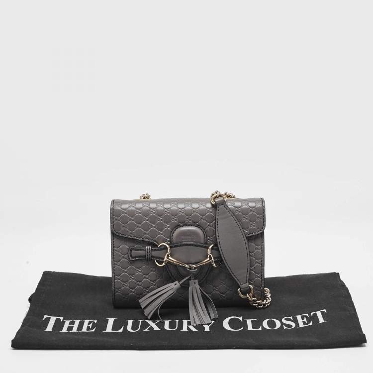 Pre Owned Gucci Grey Microguccissima Leather Mini Emily Chain Crossbody Bag