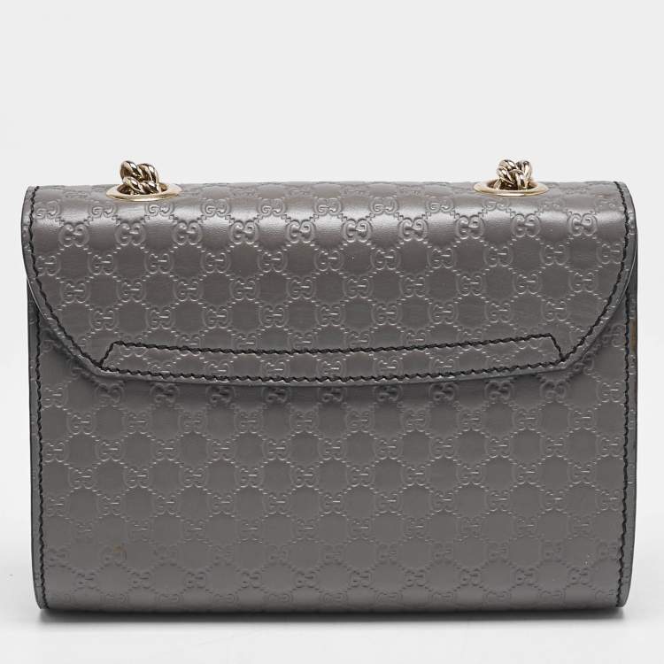 Pre Owned Gucci Grey Microguccissima Leather Mini Emily Chain Crossbody Bag