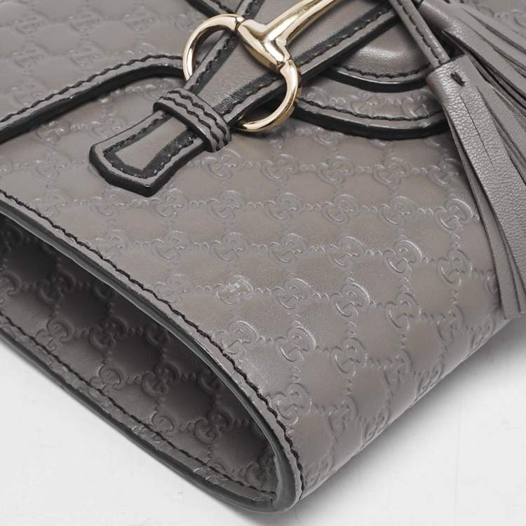 Pre Owned Gucci Grey Microguccissima Leather Mini Emily Chain Crossbody Bag