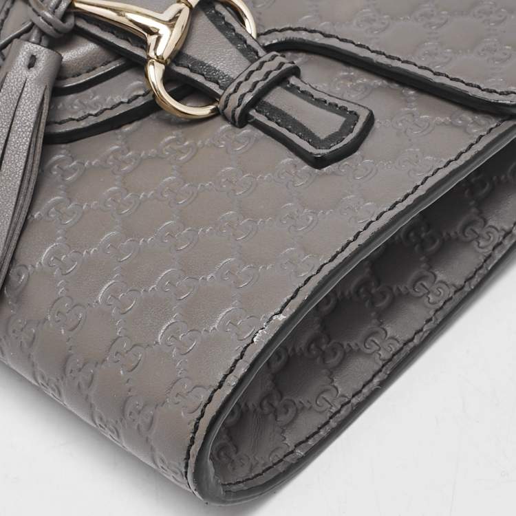 Pre Owned Gucci Grey Microguccissima Leather Mini Emily Chain Crossbody Bag