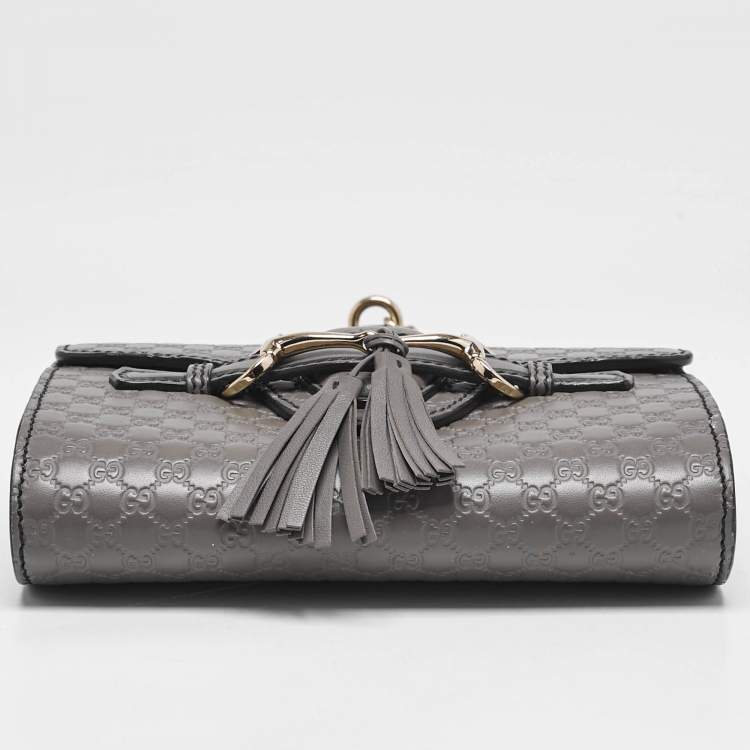 Pre Owned Gucci Grey Microguccissima Leather Mini Emily Chain Crossbody Bag