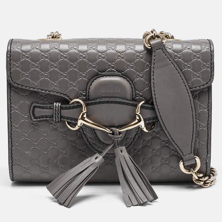 Pre Owned Gucci Grey Microguccissima Leather Mini Emily Chain Crossbody Bag
