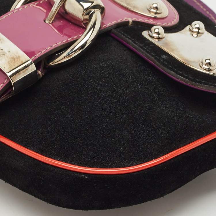 Pre Owned Gucci Black Patent Leather and Suede Romy Clutch Bag