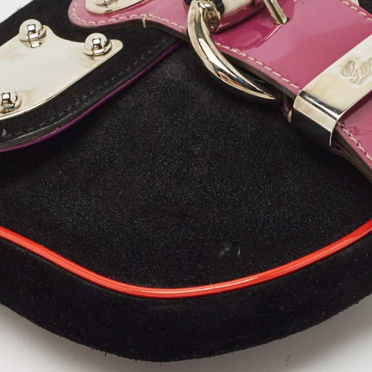 Pre Owned Gucci Black Patent Leather and Suede Romy Clutch Bag