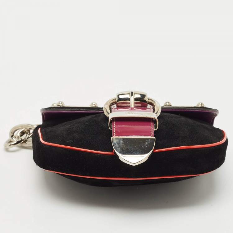 Pre Owned Gucci Black Patent Leather and Suede Romy Clutch Bag
