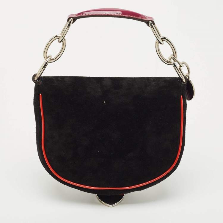 Pre Owned Gucci Black Patent Leather and Suede Romy Clutch Bag