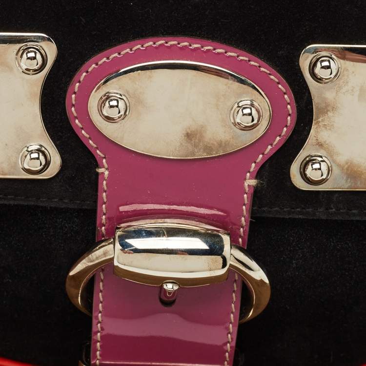 Pre Owned Gucci Black Patent Leather and Suede Romy Clutch Bag