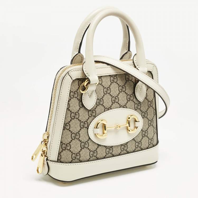 Pre Owned Gucci Beige/Off White GG Supreme Canvas and Leather Mini Horsebit 1955 Bag