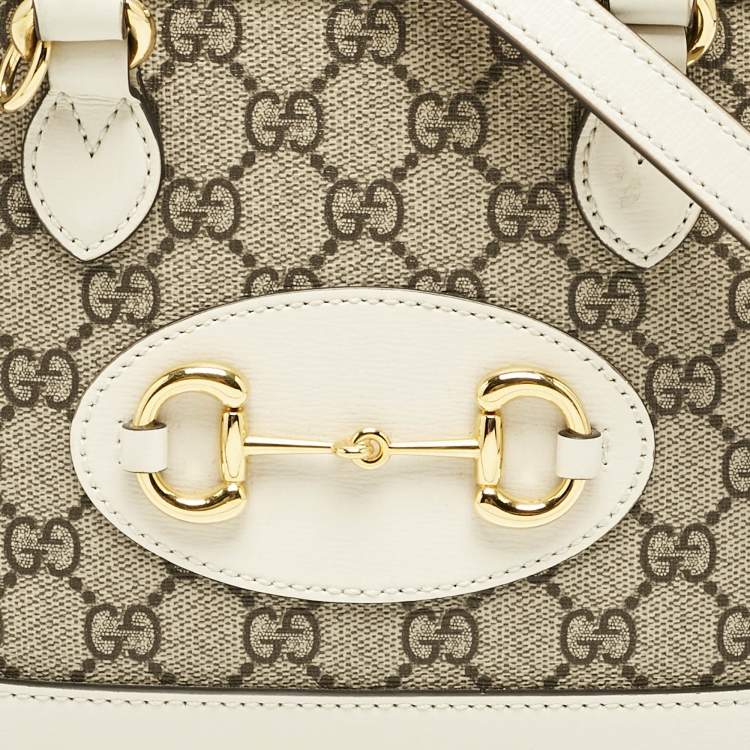 Pre Owned Gucci Beige/Off White GG Supreme Canvas and Leather Mini Horsebit 1955 Bag