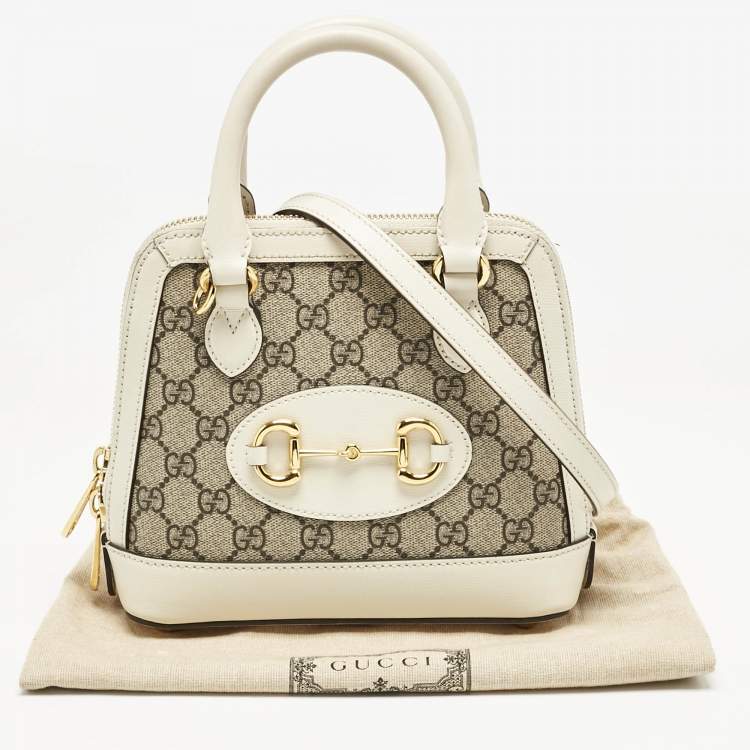Pre Owned Gucci Beige/Off White GG Supreme Canvas and Leather Mini Horsebit 1955 Bag