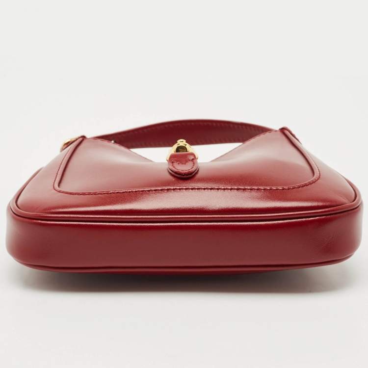 Pre Owned Gucci Dark Red Leather Jackie 1961 Mini Shoulder Bag