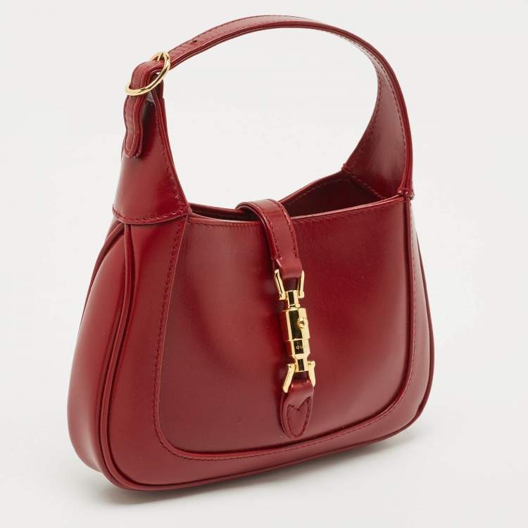Pre Owned Gucci Dark Red Leather Jackie 1961 Mini Shoulder Bag