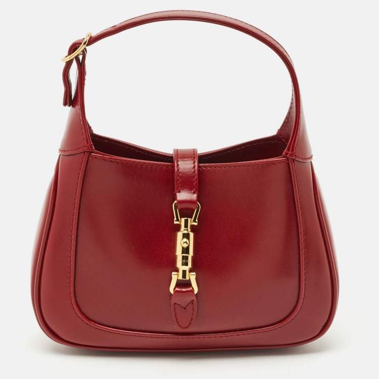 Pre Owned Gucci Dark Red Leather Jackie 1961 Mini Shoulder Bag