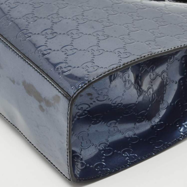 Pre Owned Gucci Blue Guccissima Patent Leather Large Emily Chain Shoulder Bag