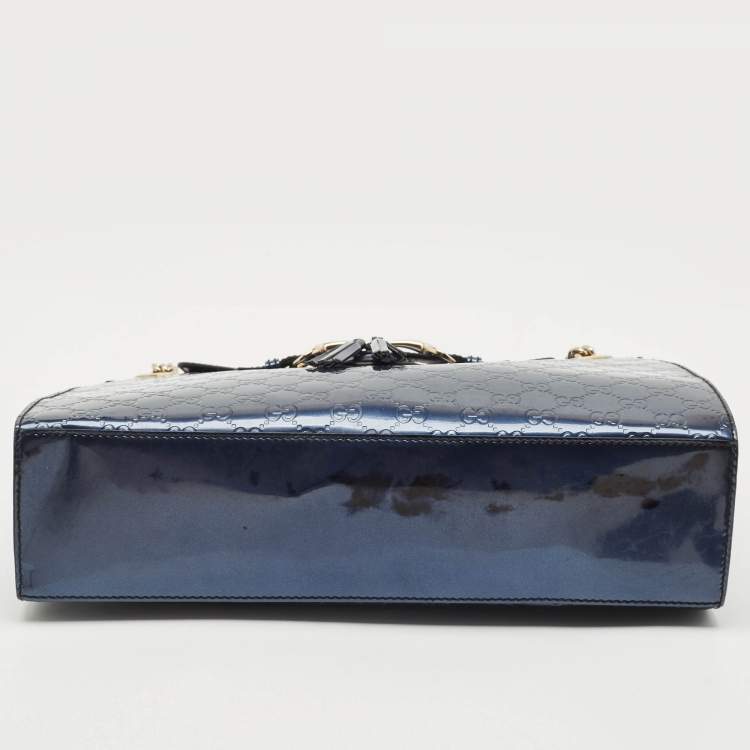 Pre Owned Gucci Blue Guccissima Patent Leather Large Emily Chain Shoulder Bag