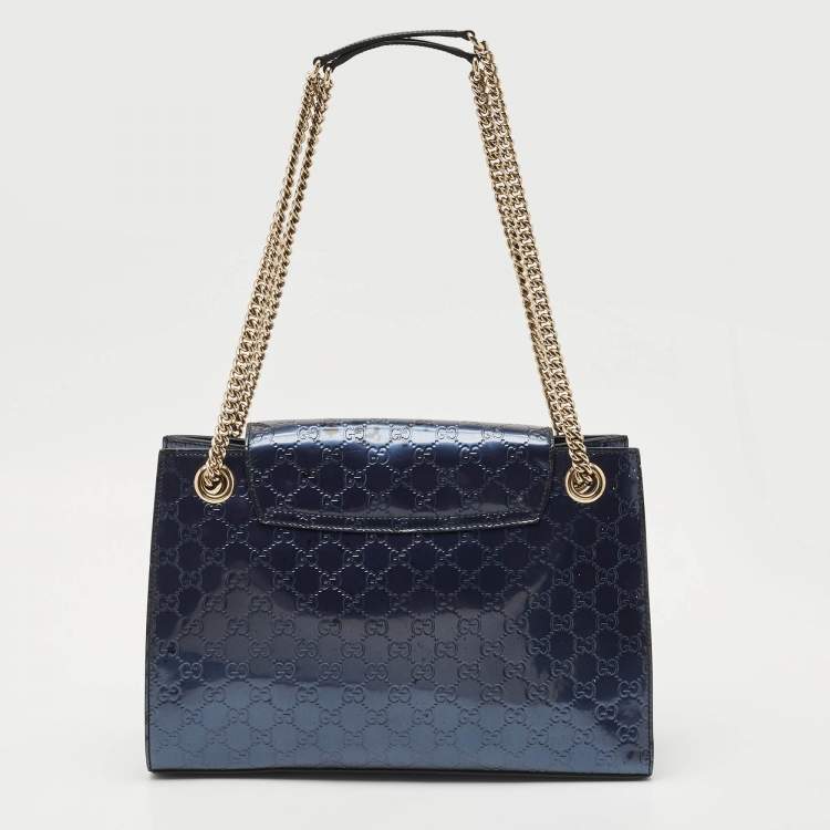 Pre Owned Gucci Blue Guccissima Patent Leather Large Emily Chain Shoulder Bag
