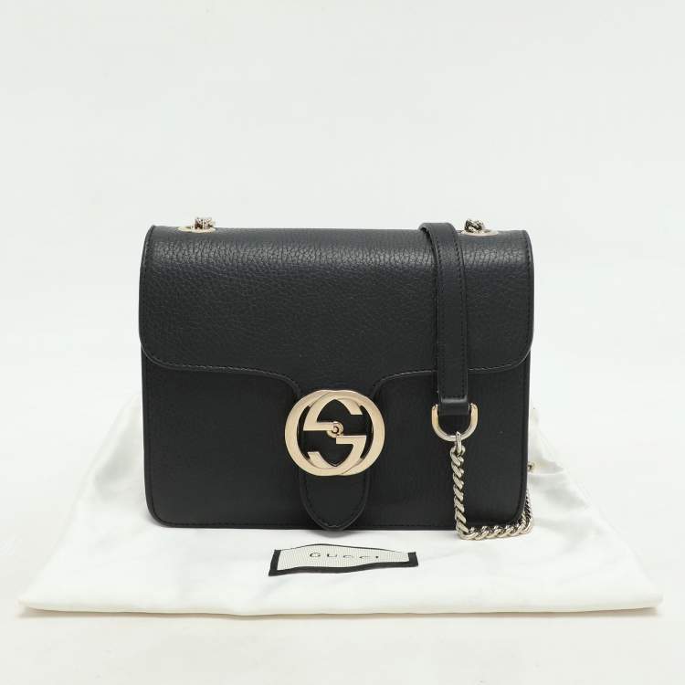 Pre Owned Gucci Black Leather Dollar Interlocking GG Shoulder Bag