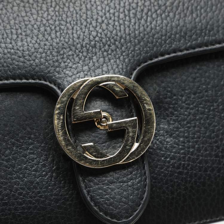 Pre Owned Gucci Black Leather Dollar Interlocking GG Shoulder Bag