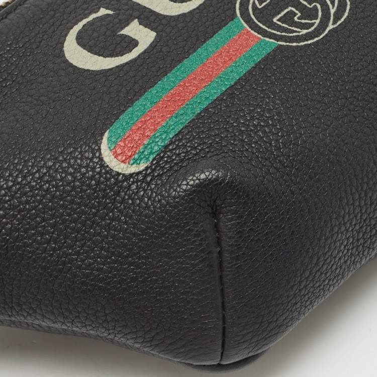 Pre Owned Gucci Black Leather Logo Web Small Belt Bag
