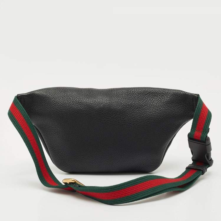 Pre Owned Gucci Black Leather Logo Web Small Belt Bag