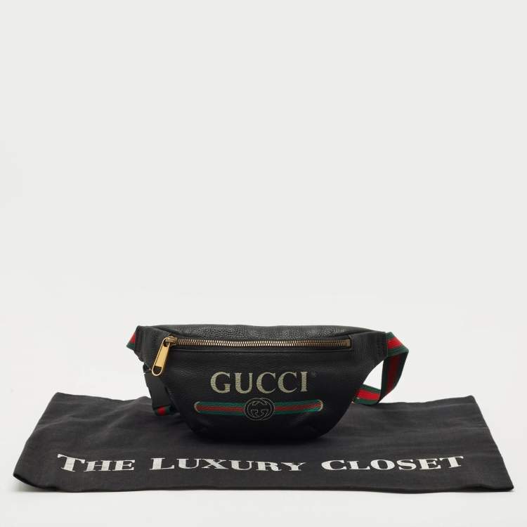 Pre Owned Gucci Black Leather Logo Web Small Belt Bag