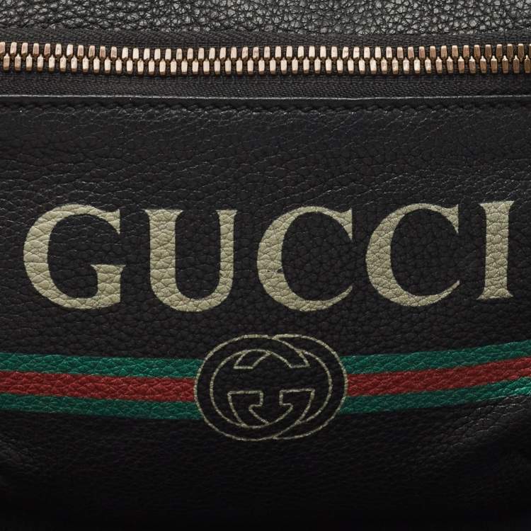 Pre Owned Gucci Black Leather Logo Web Small Belt Bag