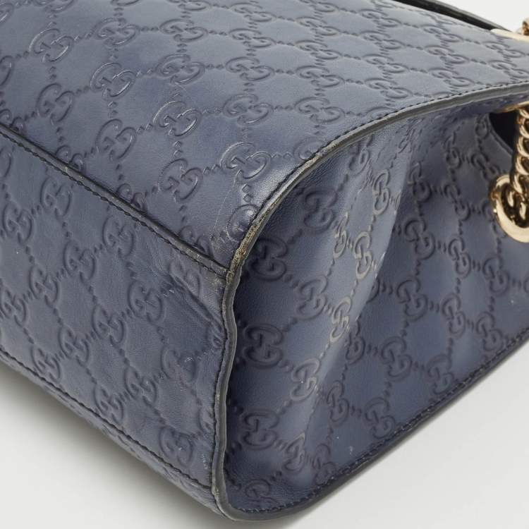 مملوكة مسبقًا Gucci Dark Blue Guccissima Leather Large Emily Chain Shoulder Bag