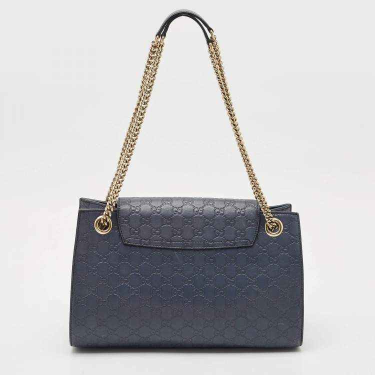 مملوكة مسبقًا Gucci Dark Blue Guccissima Leather Large Emily Chain Shoulder Bag