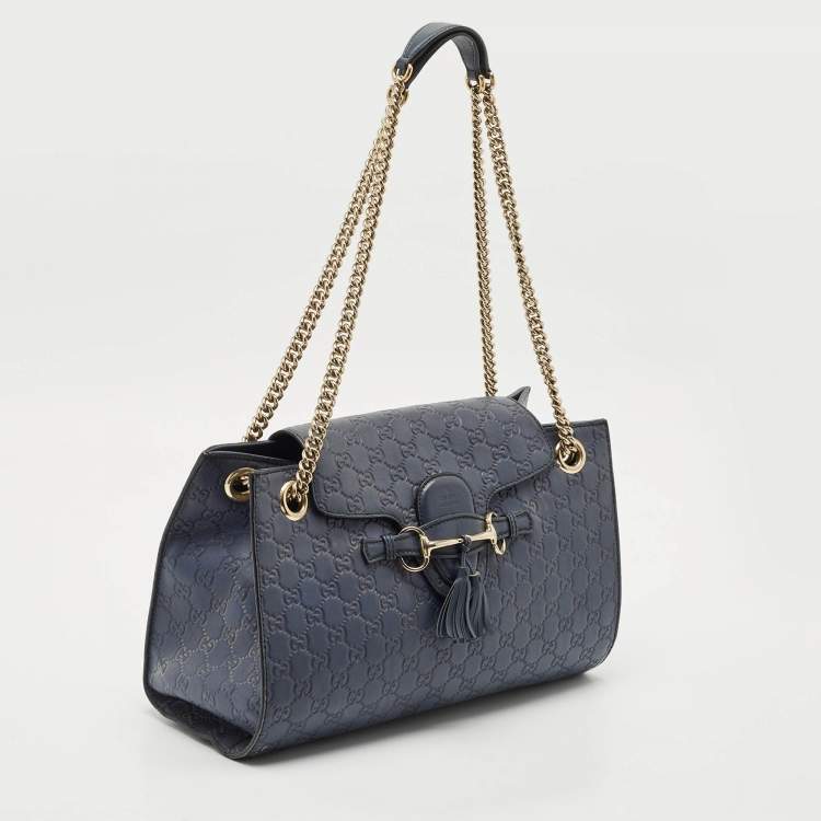 مملوكة مسبقًا Gucci Dark Blue Guccissima Leather Large Emily Chain Shoulder Bag