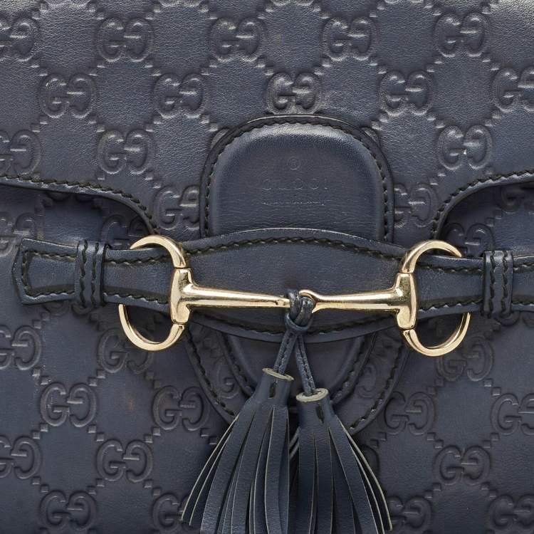 مملوكة مسبقًا Gucci Dark Blue Guccissima Leather Large Emily Chain Shoulder Bag