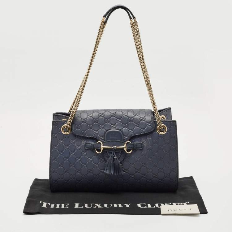مملوكة مسبقًا Gucci Dark Blue Guccissima Leather Large Emily Chain Shoulder Bag