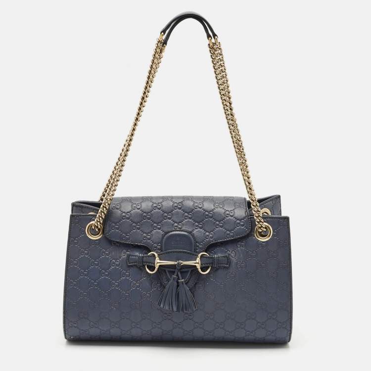 مملوكة مسبقًا Gucci Dark Blue Guccissima Leather Large Emily Chain Shoulder Bag