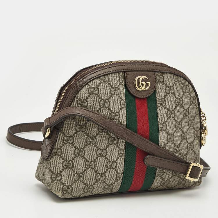 Pre Owned Gucci Beige/Brown GG Supreme Canvas Small Web Ophidia Shoulder Bag