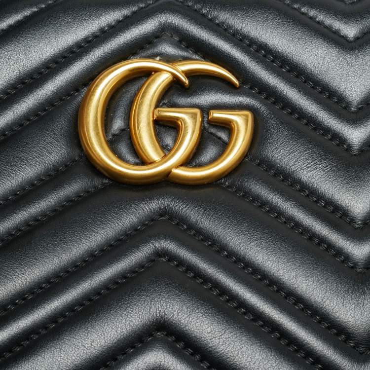 Pre Owned Gucci Black Matelasse Leather Medium GG Marmont Tote