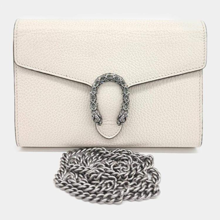 Pre Owned Gucci White Leather Dionysus Mini Chain Bag