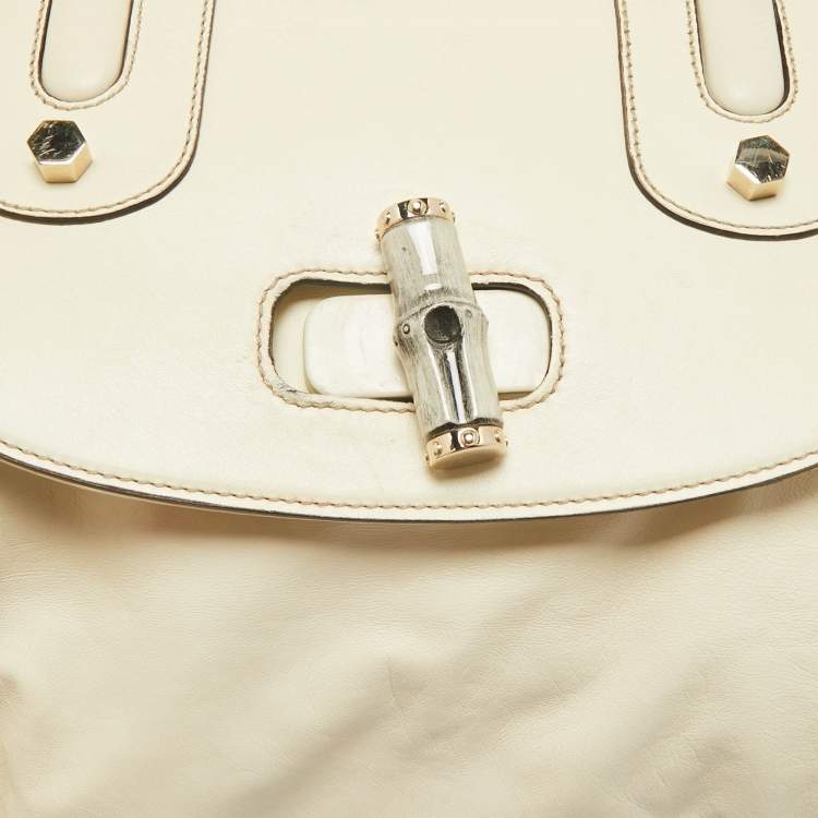 Pre Owned Gucci Cream Leather Pop Bamboo Top Handle Bag