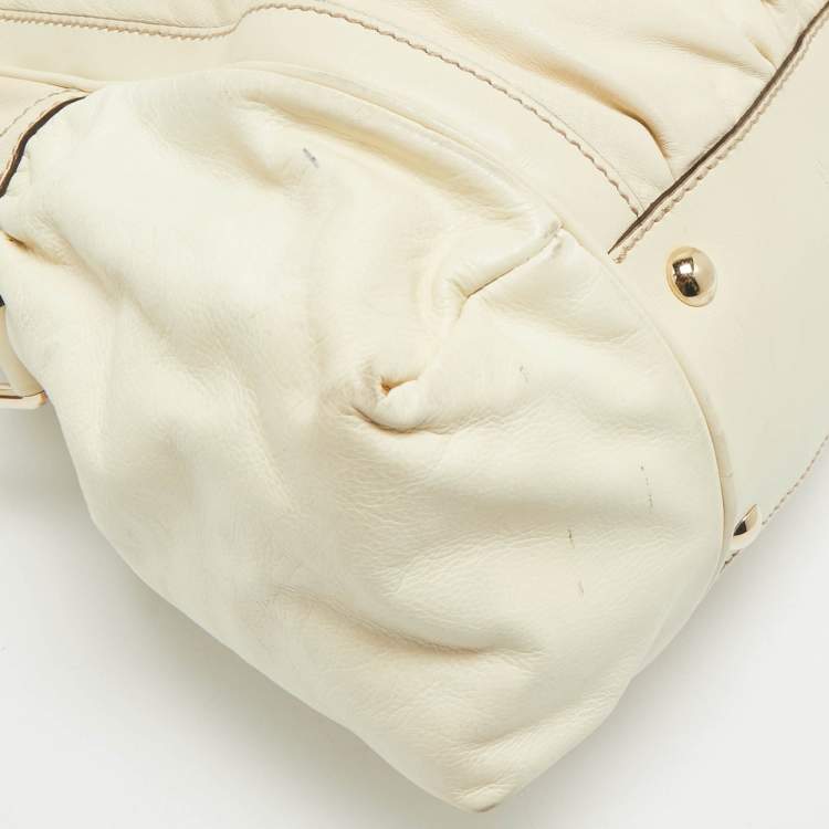 Pre Owned Gucci Cream Leather Pop Bamboo Top Handle Bag